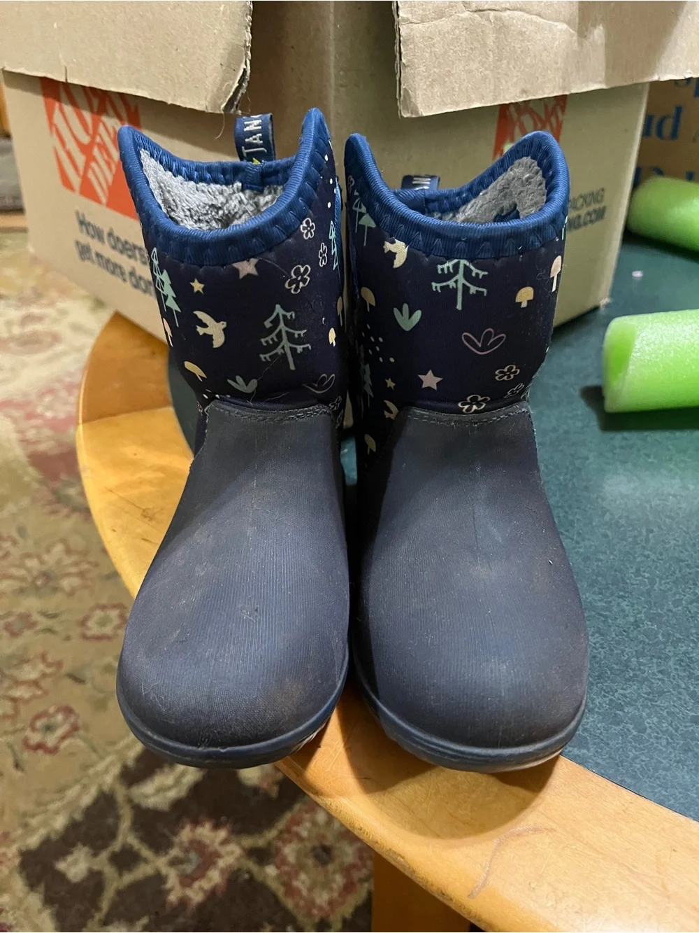 Jan and jul waterproof Kids Navy Blue Patterned Winter Boots 10